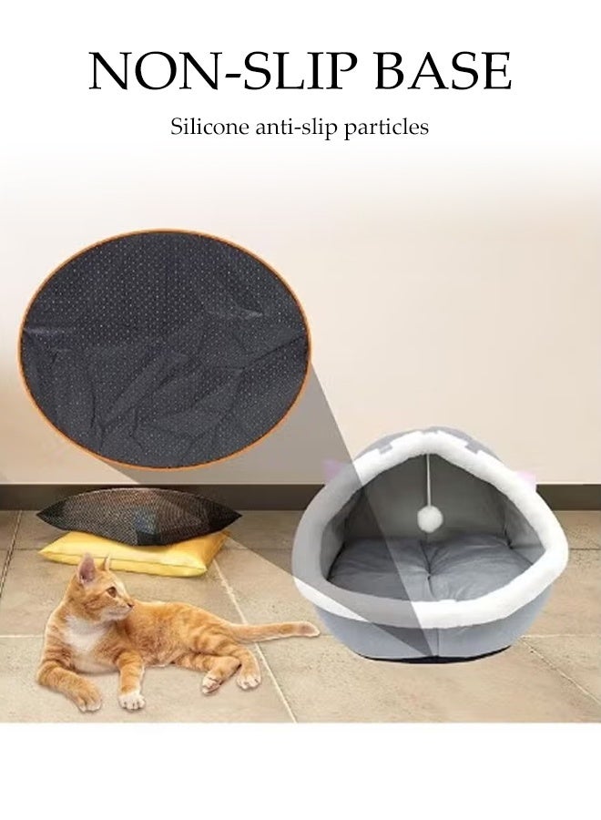 Cat Bed for Indoor with Mat and Non-slip Bottom,Cat House  with Hanging Ball, Semi-enclosed Cat House Nest for Indoor or Outdoor - Image 3